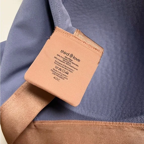 ThirdLove Kinetic Adjustable Everyday Sports Bra Built In Cups Blue Granite 40C - Picture 4 of 6